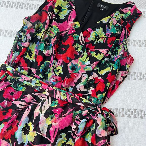 Tahari Plus Size 16W Sleeveless Floral Wrap Dress Ruffle Tiered Hem Bright Fun - Picture 8 of 11